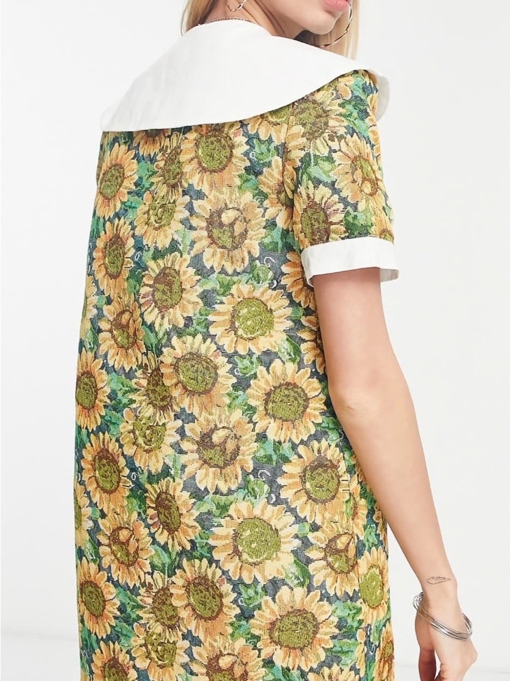 Sister Jane Yellow Sunflower Button-Front Dress with White Peter Pan Collar - Picture 4 of 10